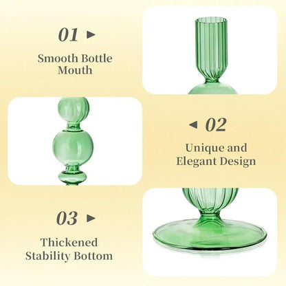 Mineaud 3Pcs Glass Candlestick Holders Glass Taper Candle Holders Groovy Wavy Elegant Candle Stick for Home Party Decoration,Green