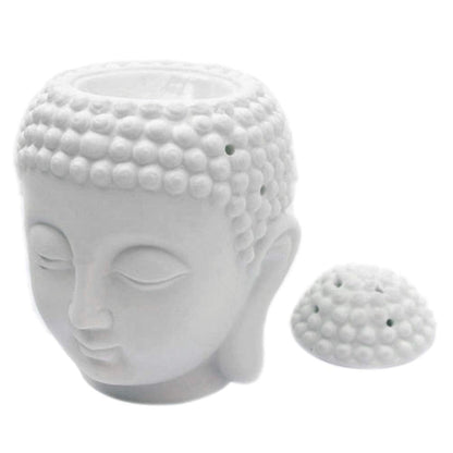 Tvoip 1PCS Ceramic Buddha Head Essential Oil Burner with Candle Spoon, Aromatherapy Wax Melt Burners Oil Diffuser Tealight Candle Holders Buddha Ornament for Yoga Spa Home Bedroom Decor Gift (White)