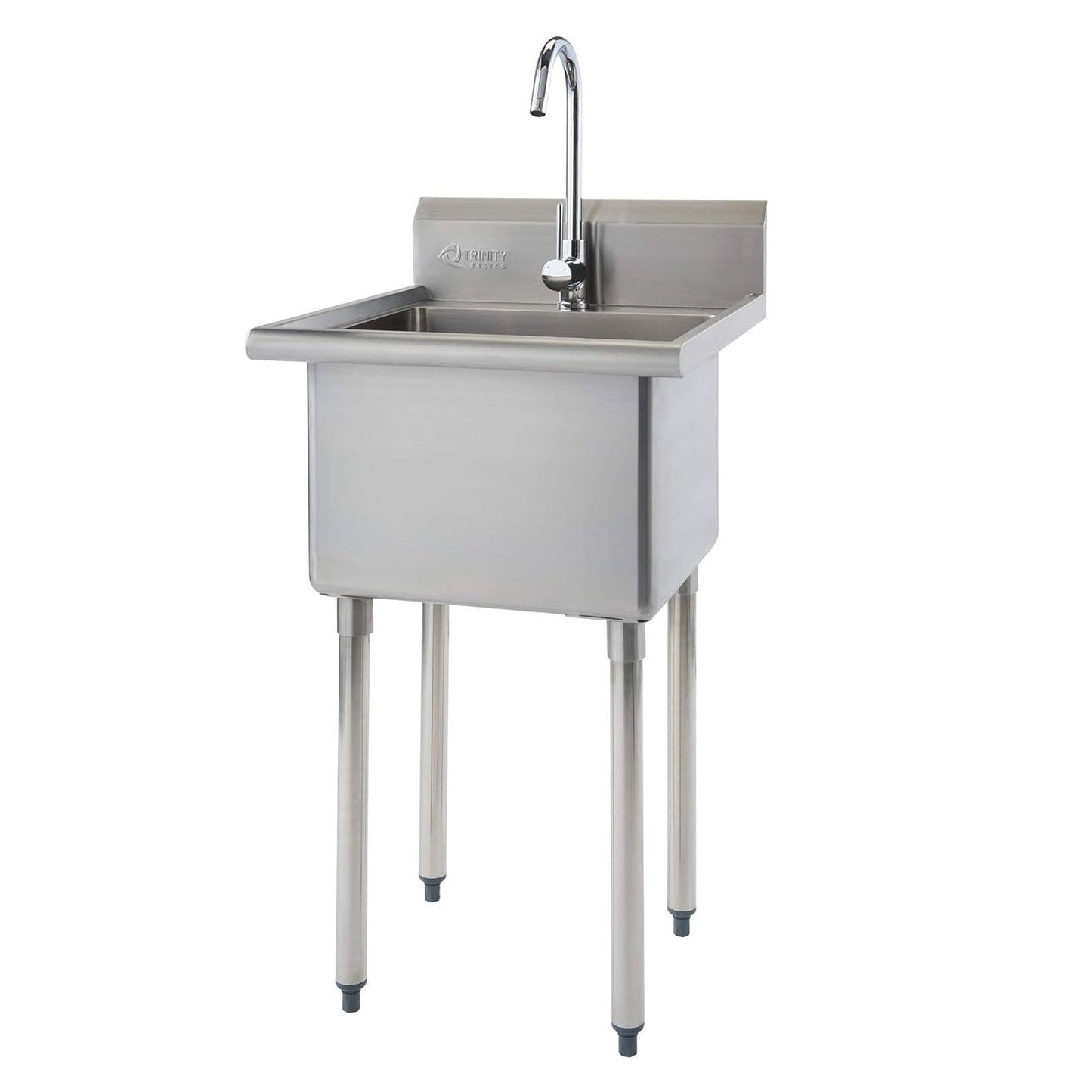 TRINITY BASICS 21.5in Freestanding Stainless Steel Utility Sink, NSF Sink For Laundry Room, Garage, Shop, Kitchen Prep, Food Truck, Dog Wash, with Hot/Cold Pullout Chrome Faucet, 21.5” x 24” x 49.2”
