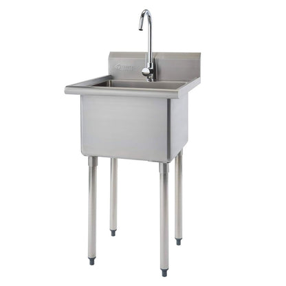 TRINITY BASICS 21.5in Freestanding Stainless Steel Utility Sink, NSF Sink For Laundry Room, Garage, Shop, Kitchen Prep, Food Truck, Dog Wash, with Hot/Cold Pullout Chrome Faucet, 21.5” x 24” x 49.2”