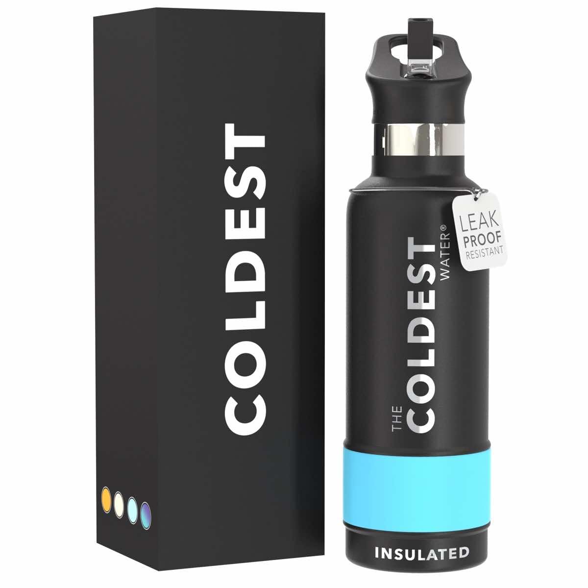 Coldest Insulated Water Bottle with Straw Lid - Stainless Steel Metal Insulated Bottle for Men & Women (Matte Black, 21 oz)