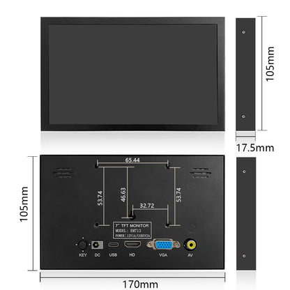 JniTyOpt 7 Inch Mini Monitor HDMI, Portable Vga Monitor with AV BNC 1024×600 LCD Screen with Built-in Speakers,IPS Multi-Function Small Display for Raspberry Pi PC/TV/DVD/CVBS