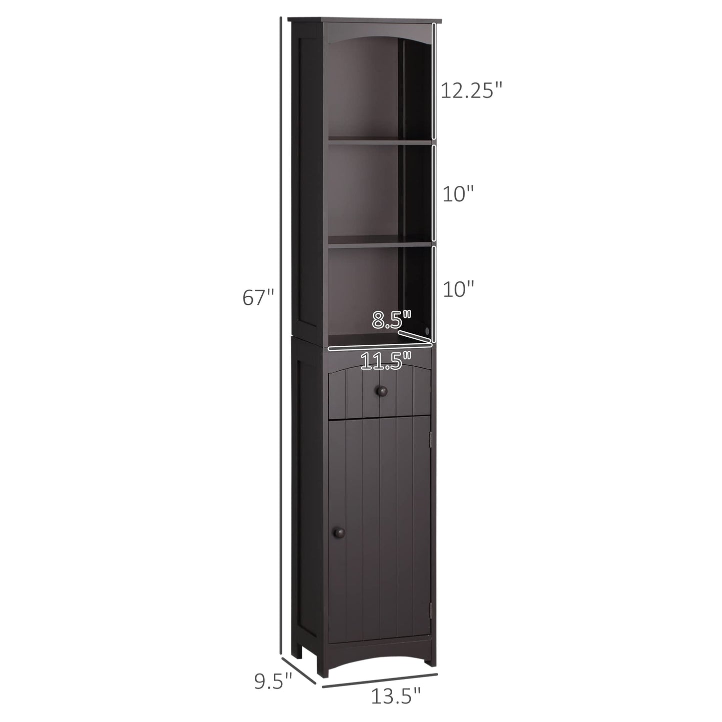HOMCOM Bathroom Storage Cabinet, Free Standing Bathroom Storage Unit, Tall Linen Tower with 3-Tier Shelves and Drawer, Brown