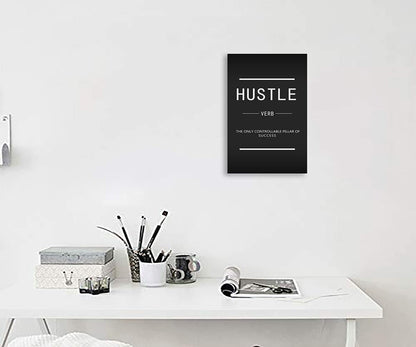 Hustle Verb Inspirational Canvas Wall Art Inspirational Entrepreneur Quotes Canvas Painting Modern Inspiring Poster Framed Art Decoration Home Office Decoration Ready to Hang[12''W X 18''H]