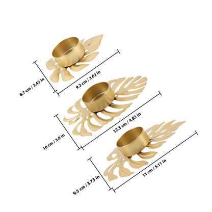 TEHAUX 3pcs Iron Monstera Leaf Candle Holders Tealight Stand Palm Leaf Design for Home Decor and Warm Ambient Lighting