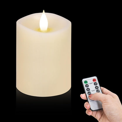 milysoek 3x4 Flickering Flameless Candles Set of 1,Real Wax Pillar LED Candles with Battery,with Timer,4 inch Flameless Candles with Remote,for Christmas/Halloween/Party/Wedding,Ivory