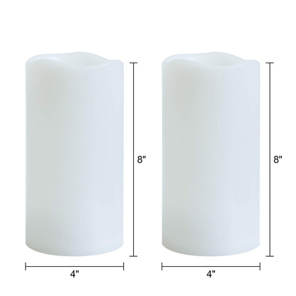 GenSwin Waterproof Outdoor Flameless Candles with Remote Timer, Battery Operated Large Flickering LED Pillar Candles for Indoor Outdoor Lanterns, Won’t Melt, Long-Lasting(White, Set of 2, 8” x 4”)