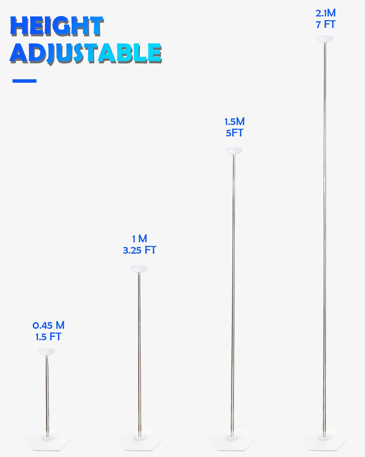 TEKXYZ Telescoping Balloon Stand Set of 4, 1.5ft to 7ft Free Adjustable Metal Balloon Column Stand for Party Decorations