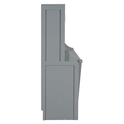 Ball & Cast Murphy Bed Queen Size Hideaway Beds with Hydraulic Lift & Desk Design,Industrial Multifunction Wood Wall Cabinets Bedframe W/Hardware Chain,Space-Saving for Apartment,Gray