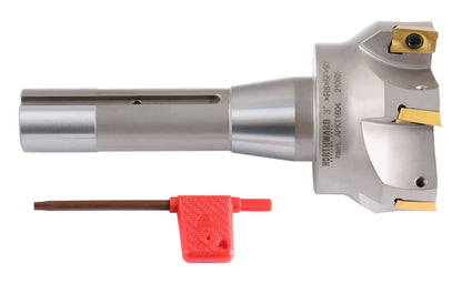 Accusize Industrial Tools 3 inch Cutting Diameter x 6-1/4'' Oal 90 Degree R8 Shank Indexable End Mill with 6 Apkt1604 Carbide Inserts, 0028-6908