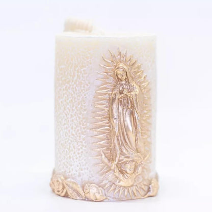Kanica Virgen De Guadalupe Scented Candle - Rose Fragrance - Religious Candles with White & Golden Design - Perfect Prayer Candle for Baptism, Wedding, Gifting & More - Traditional Christian Candles