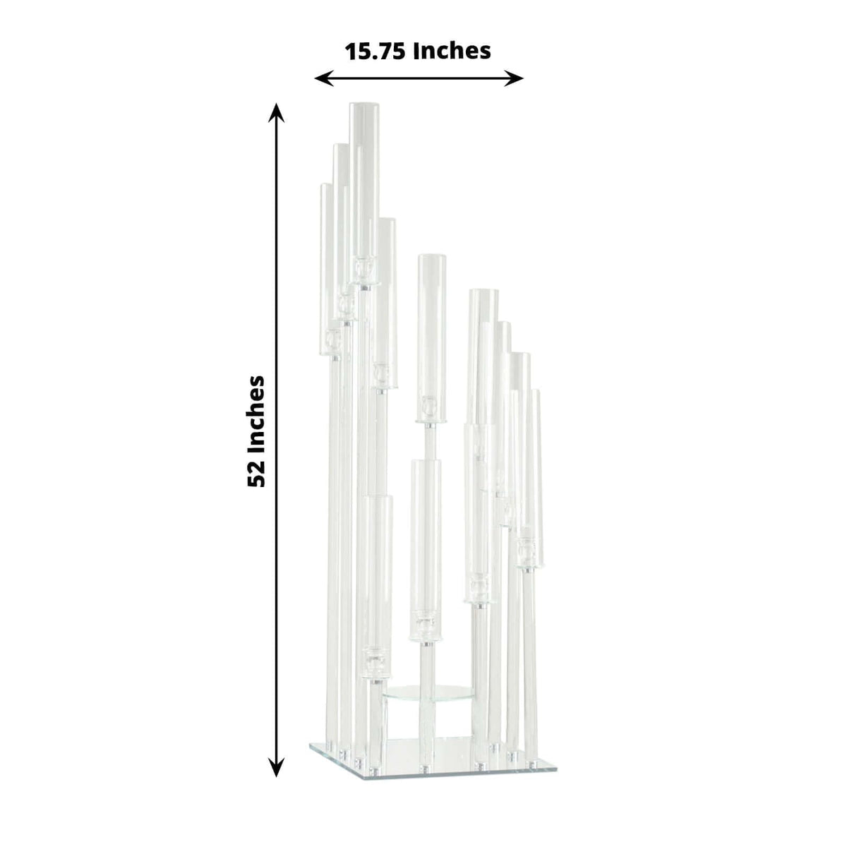 Efavormart 4.5ft Crystal 12-Arm Cluster Glass Candelabra Floral Pedestal Stand, Square Hurricane Taper Candle Holder Stand