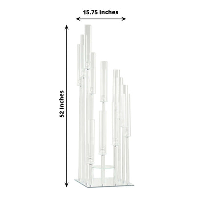 Efavormart 4.5ft Crystal 12-Arm Cluster Glass Candelabra Floral Pedestal Stand, Square Hurricane Taper Candle Holder Stand