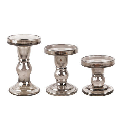 BTGLLAS 3-Piece Set of Glass Candlestick, Crystal Candlestick Holder Holder and Conical Candle, Christmas Candle Holder Decoration, Family Living Room Wedding Candle Holder (7 Colour)