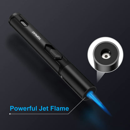 Torch Lighters, 2 Pack, Butane Lighters, Adjustable Jet Flame Torch Lighters, Wind Resistant Butane Refillable Gas Torch Lighter Long Lighter for Camping Candle Grill BBQ Fireworks (Gas Not Included)