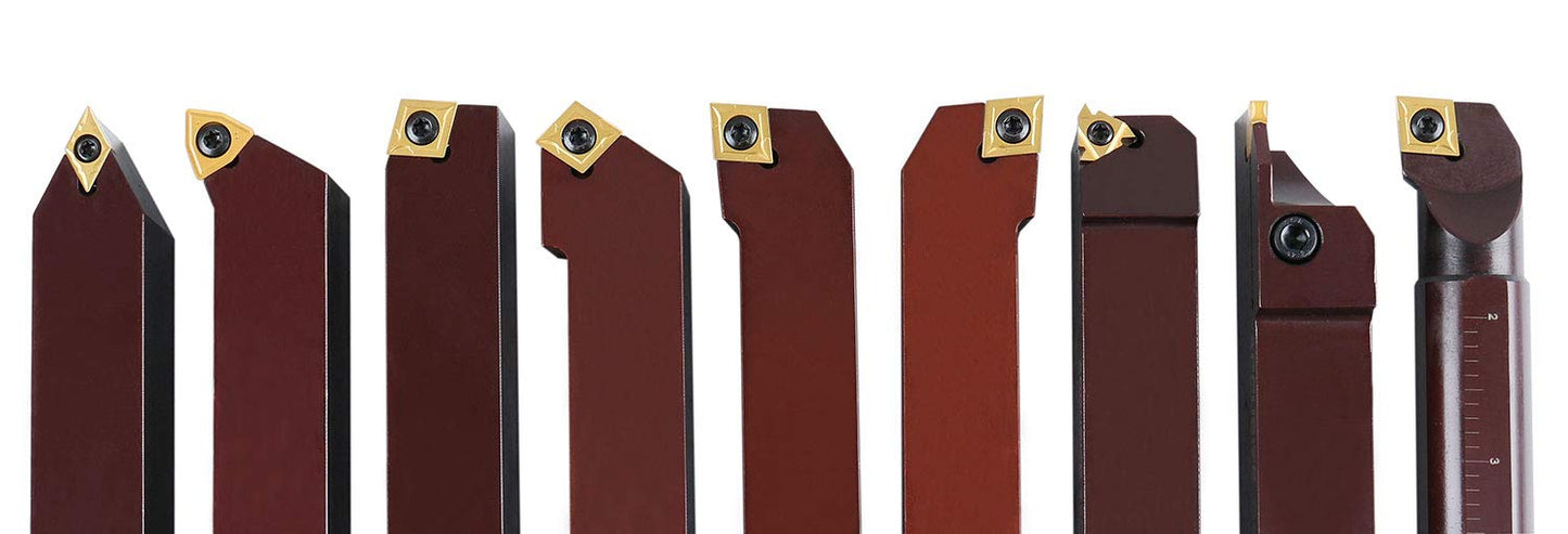 Accusize Industrial Tools 1" 9 Pieces/Set, Indexable Carbide Turning Tools and Boring Bar, 2988-0001