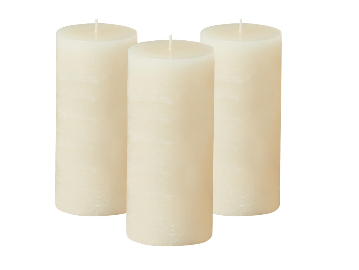 Simply Soson 3x6 inch Ivory Pillar Candles Set of 3, Rustic Texture, Unscented Ivory Candles, Dripless Candles, 3 inch Pillar Candles Ideal as Wedding, Parties, Spas, Dinner, Home Decoration, Church