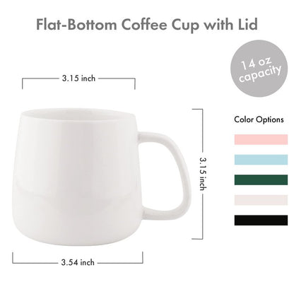 VOBAGA Coffee Cup with Lid and Flat-Bottom, 13 oz Tea Mug for Daily Use Warming Coffee&Tea(White)