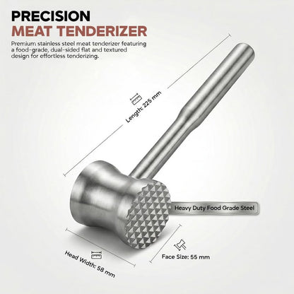 304 Stainless Steel Tenderizer Mallet Dual-Sided Hammer, Heavy Duty Pounder Tool for Steak, Beef & Chicken Cutlets, Textured Grip Kitchen Mallet, Dishwasher Safe Beater for Cooking
