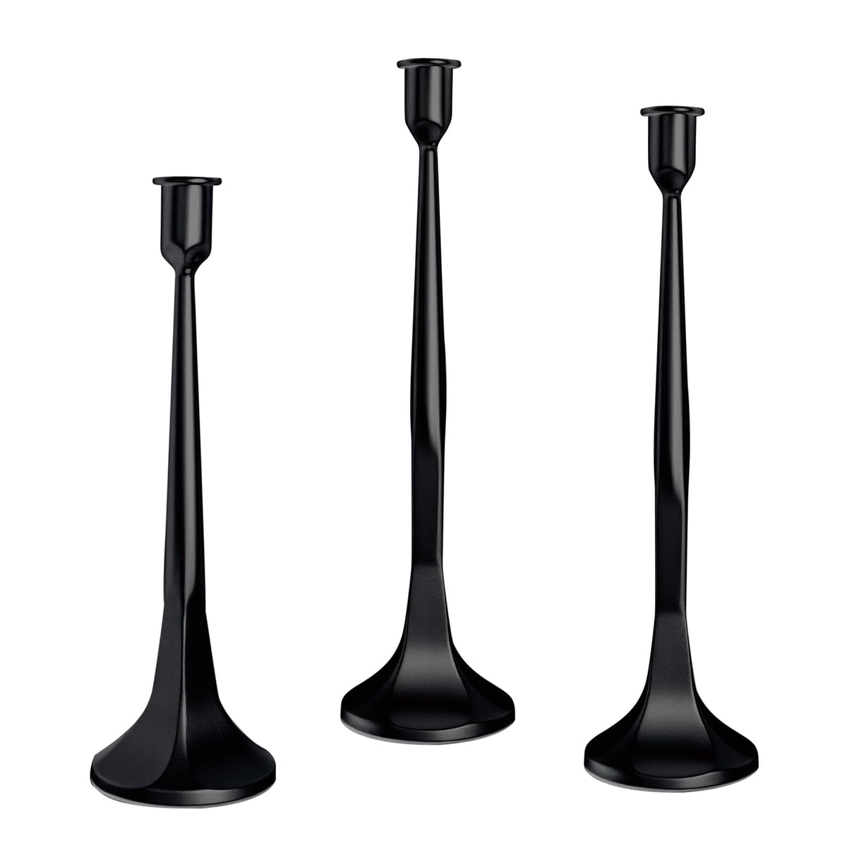 LAJIAOZ Antique Iron Taper Candle Holder Set of 3, Decorative Candlestick Holders for Dining Table, Wedding Centerpiece, Farmhouse & Modern Home Decor, Metal Candle Stands(12" 14" 15.5")(Black)