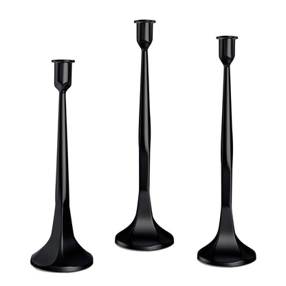 LAJIAOZ Antique Iron Taper Candle Holder Set of 3, Decorative Candlestick Holders for Dining Table, Wedding Centerpiece, Farmhouse & Modern Home Decor, Metal Candle Stands(12" 14" 15.5")(Black)