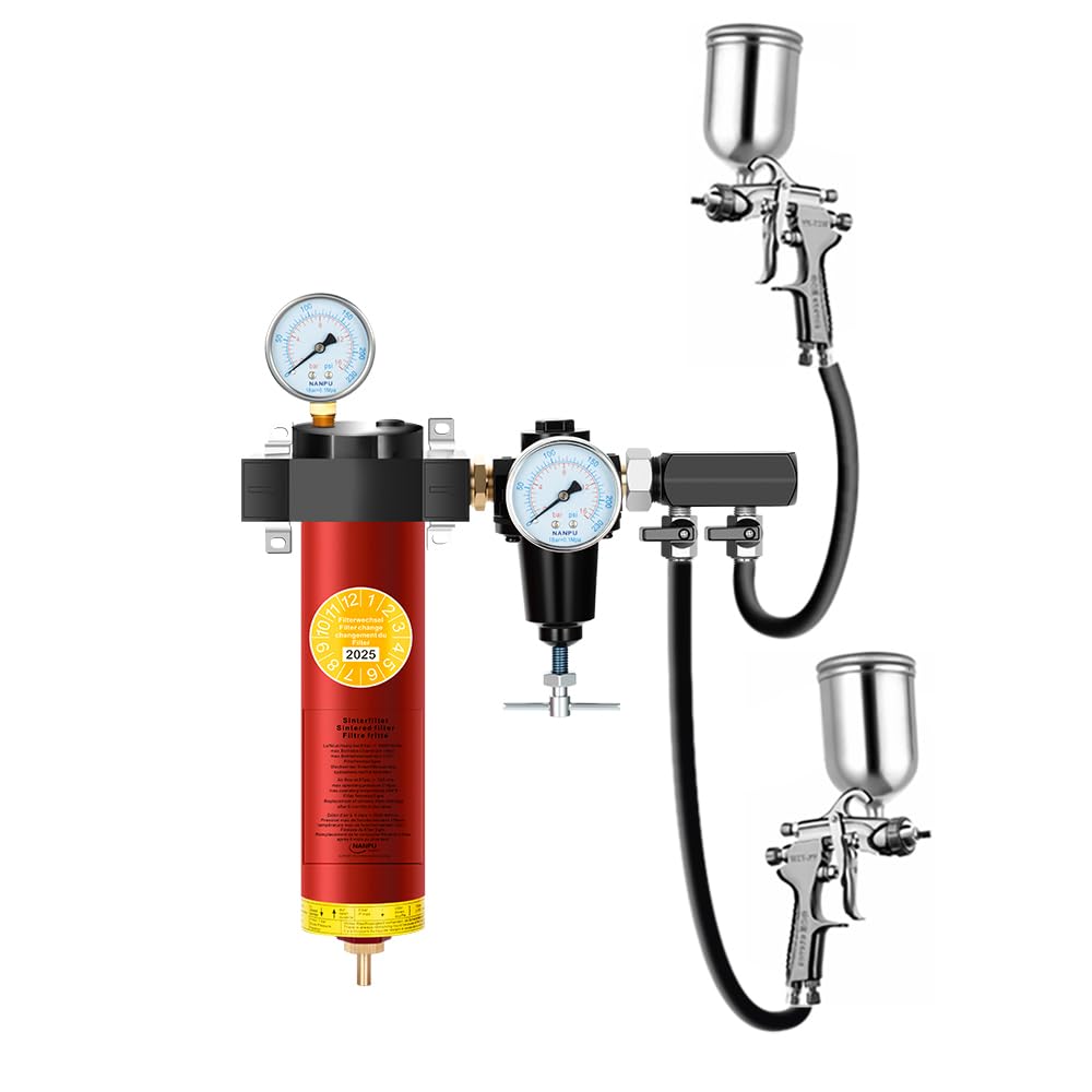 NANPU Z-R Air Filter Regulator– Sintered Filter, 3/8" NPT Inlet, 1/4" NPT Outlet Module, 0-230 psi Gauge, 127 CFM @ 6 bar, Metal Housing, Heat Resistant to 248°F