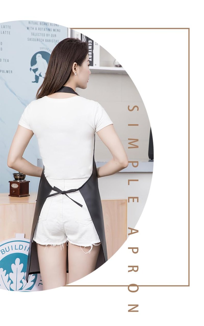GEMBITYFUL Waterproof Aprons for Men Women with Large Pockets PU Material Waterproof Oil-proof and Dust-proof Apron Black