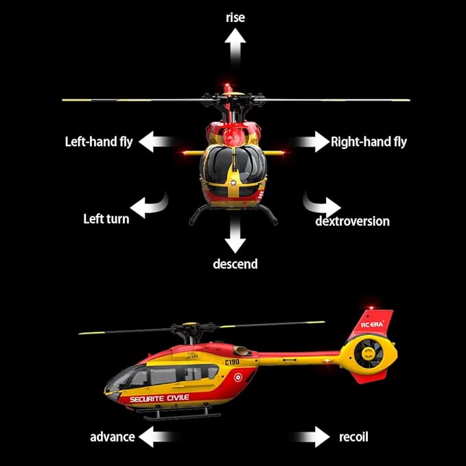 C190 H145 6CH Remote Control Helicopter Aircraft for Adults Beginners RC Heli Single Rotor No Ailerons Maintain Altitude Hover/Optical Flow Positioning RTF 335MM (Yellow 2-Battery)