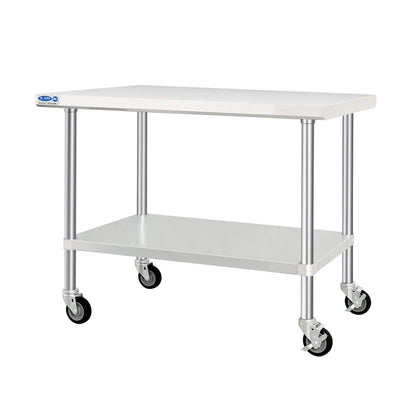 HARDURA Stainless Steel Table with Wheels 30 x 48 Inches Kitchen Prep Table Heavy Duty Stainless Steel Workbench with Aluminium Corner Undershelf NSF 304 Metel Table for Commercial Restaurant