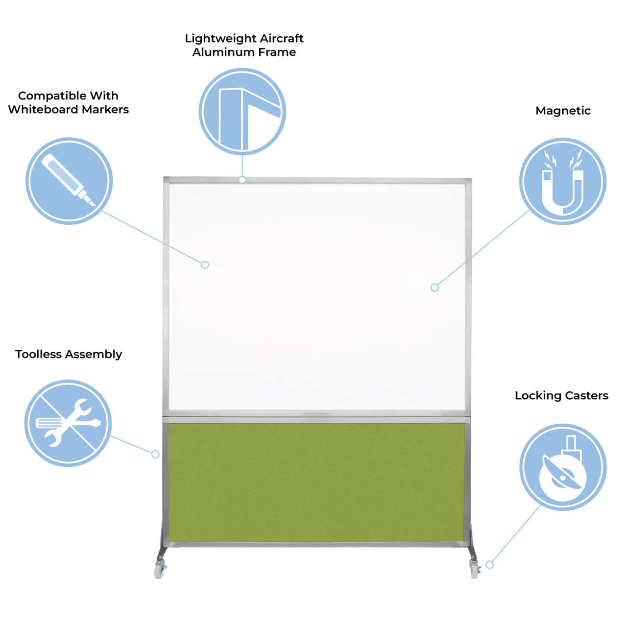 DivideWrite Mobile Whiteboard | Double Sided Dry Erase Board | Portable Office Cubicle Partition | Display for Classrooms, Conference Rooms, Meeting Areas and More | Royal Blue 4' Wide X 6' Tall