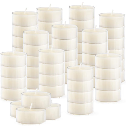 50PCS Pure Beeswax Tealight Candles, Natural Scent, Clear Cup, White