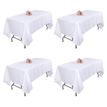 Kesfey 4 Packs White Table Cloths Rectangle 60 x 84 inch Washable Polyester Fabric White Tablecloths for 4 Feet Tables Stain and Wrinkle Resistant Reusable Table Covers for Parties Wedding Banquet