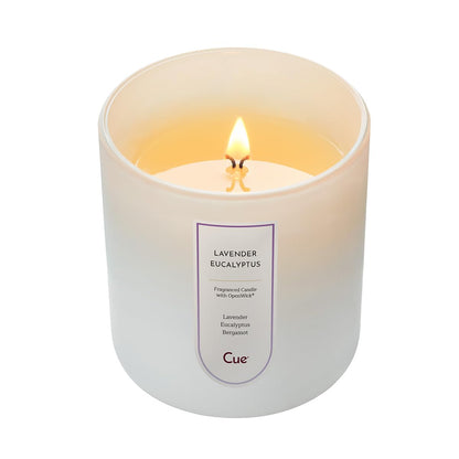 CUE Lavender Eucalyptus Scented Candle | Soy Coconut Wax Blend | Candle Gift for Women | Made in USA | 50 Hour Burn Time | 8.5oz White Color