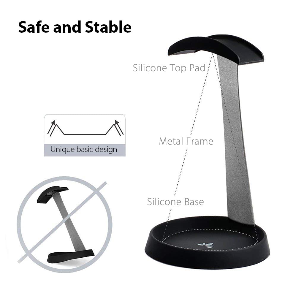 Avantree Metal & Silicone Headphone Stand Hanger with Cable Holder, Black Desk Earphone Mount Rack for Sennheiser, Sony, Bose, Beats Gaming Headset Display, Fancy Music Studio Accessories - HS102