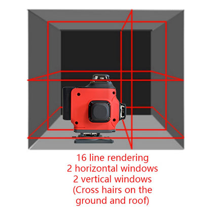 4D 16 lines laser level 4×360° self leveling Precision Cross Line level tool Two 360° Vertical and Horizontal Red beam with hand wave mode control Rotary laser level (4D 16 Red Lines)