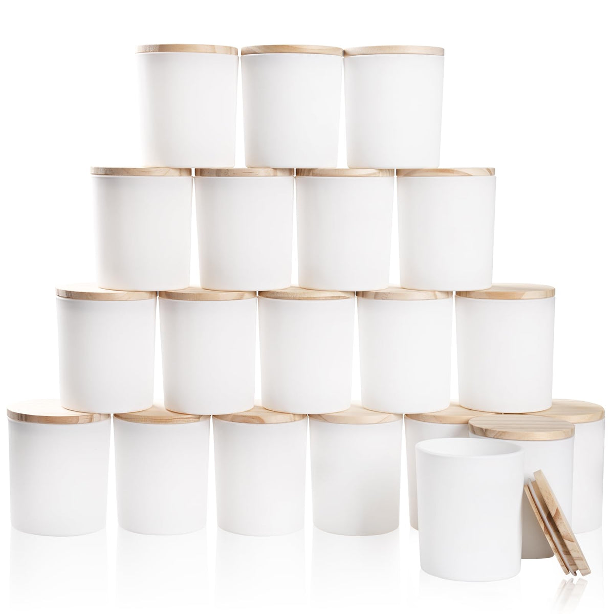 SHOWIN Thick Candle Jars for Making Candles 20Pcs,10 OZ Empty Jars with Wood Lids for Candle Making, Sample Container, Matte White