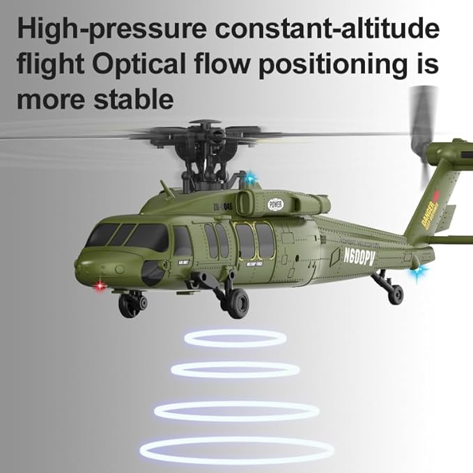 Black-Hawk K200 Brushless RC Helicopter 2.4G 6CH 6-Axis Gyro Military Aircraft with Optical Flow Positioning Altitude Hold &amp Inverted Flight for Adults -2 Battery/RTF