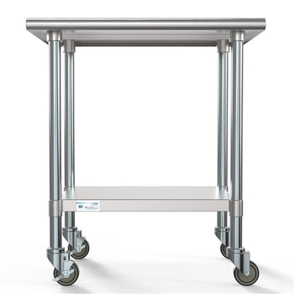 KoolMore Commercial 24x30'' Stainless Steel Work Table with Wheels for Restaurant or Home Use, Under Storage Shelf Food, Tools, Equipment, & Hardware, Heavy Duty Metal Workspace (CT2430-18C), Silver