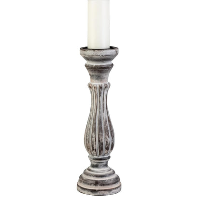 Biedermann & Sons Washed Wooden Pillar Candle Holder, White, 8 Inch Tall, Fits Up to 3 Inch Pillar Candles, Farmhouse Candle Pedestal for Table Decor and Shelves
