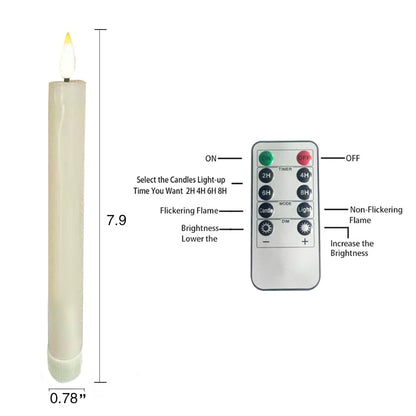 6Pcs Flameless Taper Candles with Remote Timer Dimmer, 8.9 inches Ivory Taper Candles Battery Operated, Plastic LED Candlesticks with Flickering Flame for Halloween Christmas Church Wedding