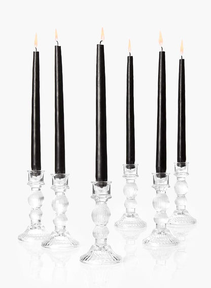 Serene Spaces Living Set of 6 Ribbed Glass Candlestick Holders, Fluted Glass Taper Candleholder for Weddings, Events, Dinner Table, Measures 6" Tall & 3" Diameter