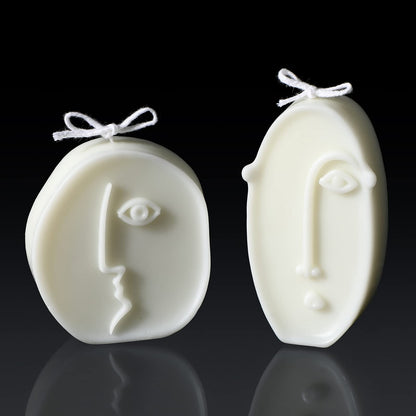 Roowest 2 Pcs Shaped Candles Cool Candles Aesthetic Weird Face Geometric White Decorative Sculpture Scented Soy Wax Fun Modern Trendy for Bedroom Bathroom Shelf Decor(Cute Style)