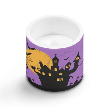 Merkmak Halloween Flickering Flameless Candles with Timer Bat Haunted House Witch Print LED Pillar Candles with Remote Battery Tea Lights for Indoor Outdoor Home Party Decorations