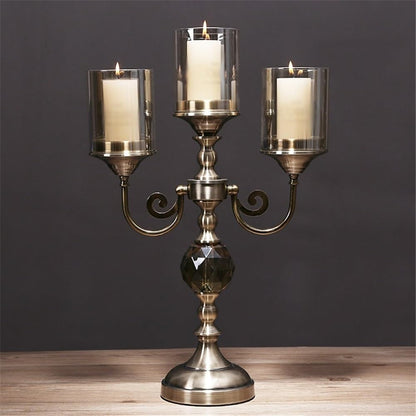 YUHUAWF Candle Holderss Retro Metal Glass Three-Head Candlestick Light Luxury Home Decoration Ornaments Candle Holder Decorative Candlestick(Small)