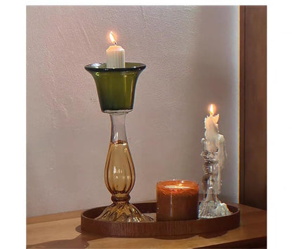 Candlestick Holders Second-Hand Transparent Single-Head Candlestick High-Grade Glass Green Decorative Aromatherapy Candle Holder Candle Holders