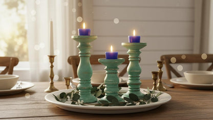 Wooden Pillar Candle Holders Set of 3, Pillar Candles,Gifts for Wedding,Party,Home, Candle Gardens Gifts - 10 Inch, 8 Inch, and 6 Inch (Green)