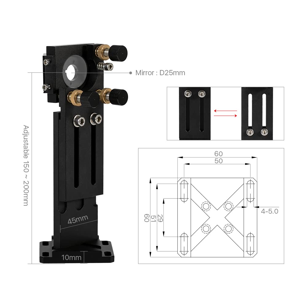 Cloudray C Series CO2 Head Set with 1 PCS USA CVD Focus Lens D20mm FL63.5mm and 3 PCS Si Mirrors D25mm (Set A)