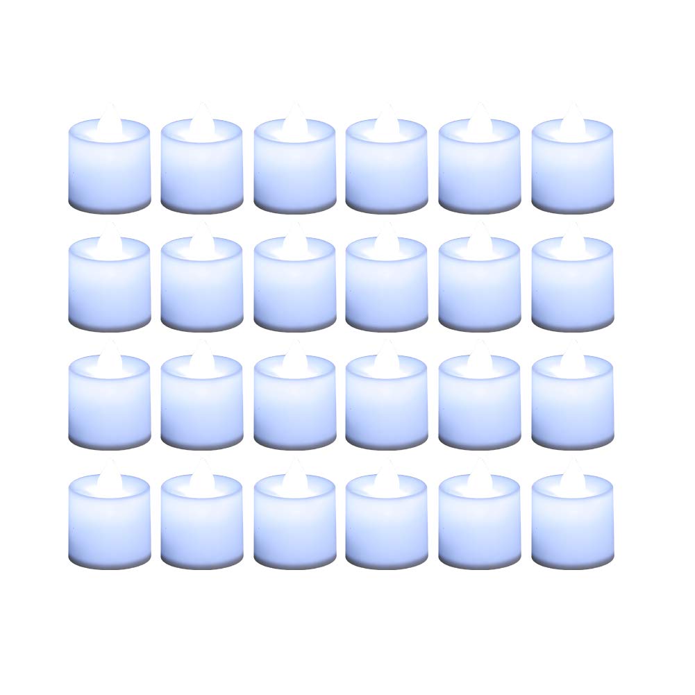 LANKER 24 Pack Flameless Led Tea Lights Candles, Steady Cool White Battery Operated Electronic Fake Candles, Decorations for Christmas, Halloween and Festival Celebration (White)