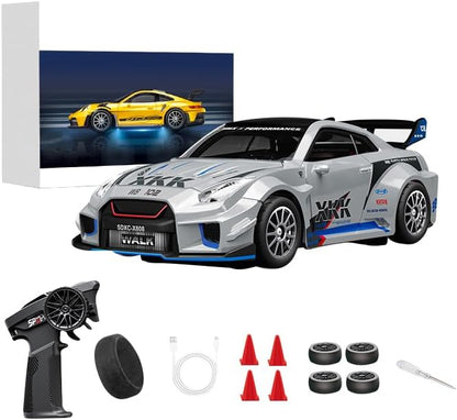 1/43 Scale RC Drift Car 2.4G Full Proportional 4WD Remote Control Car with Gyro Adjustable Speed &amp LED Lights Alloy RC Vehicle for Adult