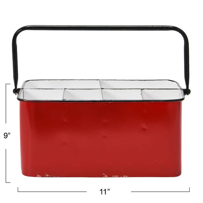 Creative Co-Op Farmhouse Metal Storage Caddy with 6 Compartments and Handle, Distressed Red and White